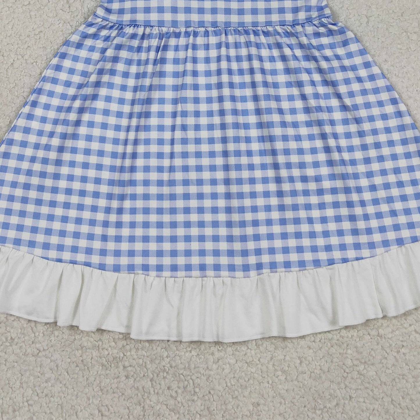 GSD3843 RTS NO MOQ （In stock）Straps white ruffle plaid kids girls summer dresses