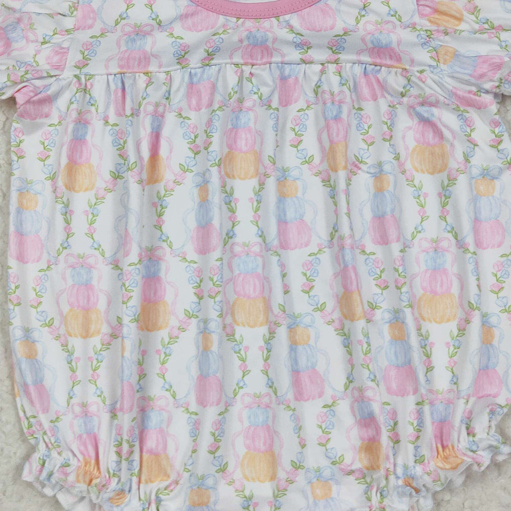 RTS NO MOQ （In stock）SR3151 Baby Girls Summer Rompers Baby Girls Short Sleeves Pumpkins Bows Plaid Ruffle Rompers