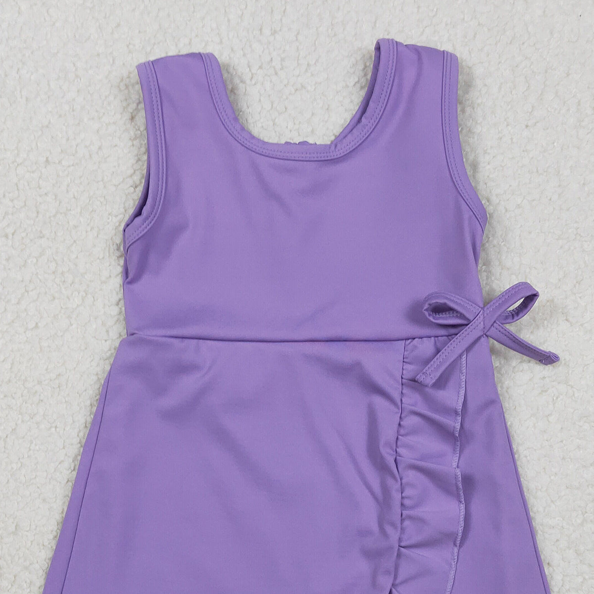 12.27 RTS NO MOQ （In stock）GSD3036 Baby Girls Purple Sleeveless Yoga Active Ruffle Shorts Knee Length Dresses