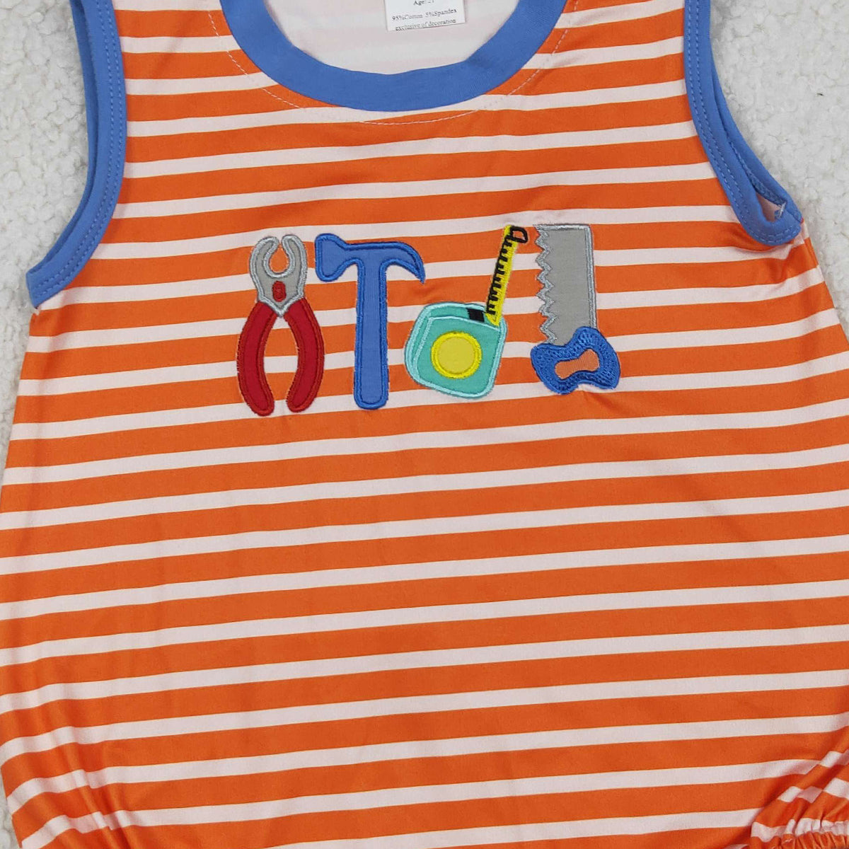 4.14 SR3943 RTS NO MOQ （In stock）Sleeveless orange stripe tools embroidery boy romper