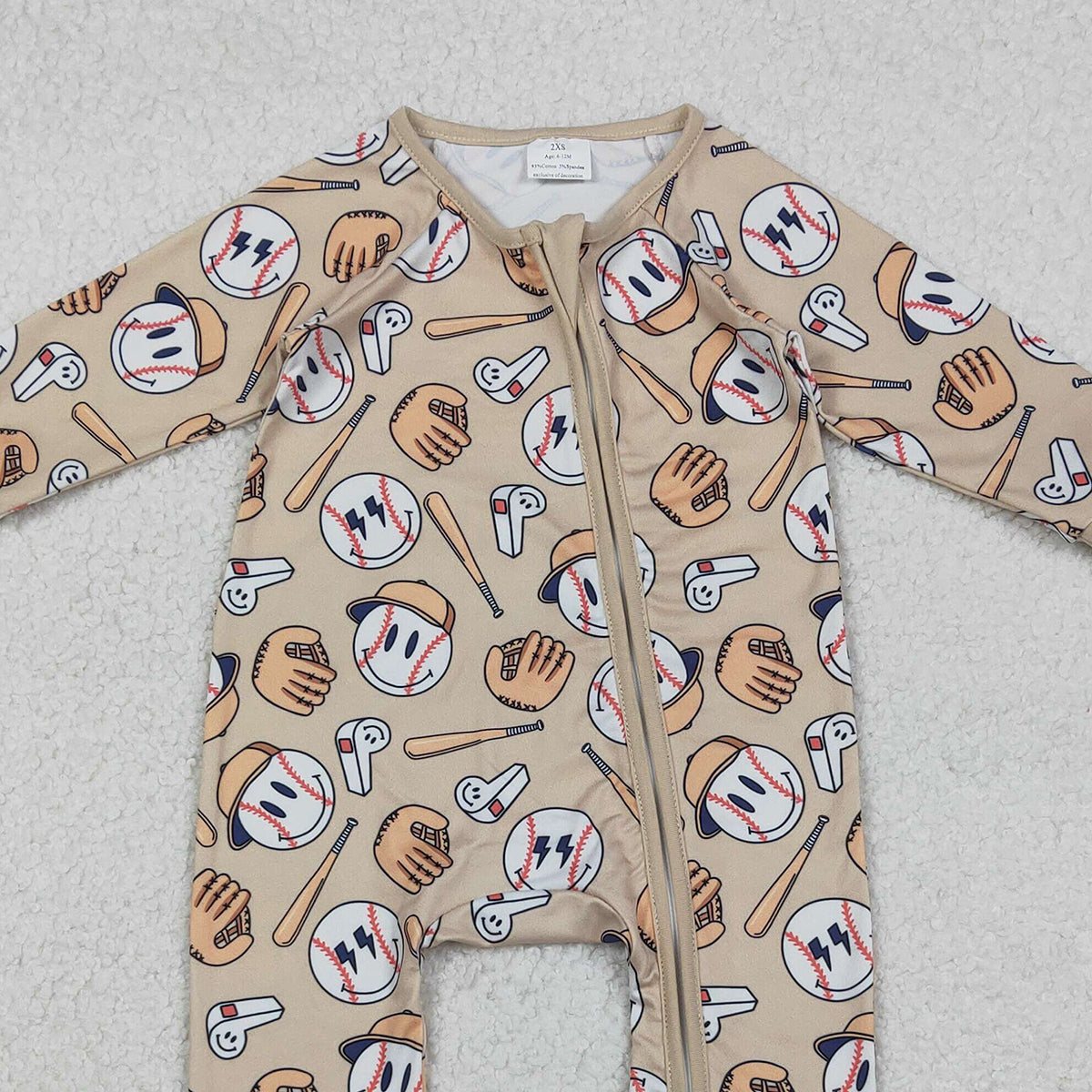 11.11 RTS NO MOQ （In stock）LR2816 Baby Boys Winter Rompers Baby Boys Smile Baseballs Team Two Way Zip Convertible