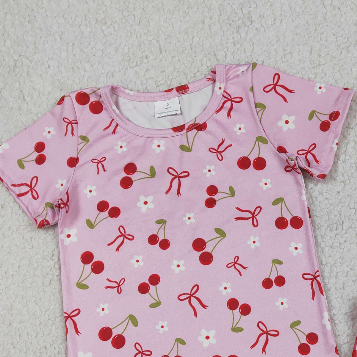 3.27 GSSO3470 RTS NO MOQ （In stock ）Short sleeves cherry bow top plaid shorts girls outfits
