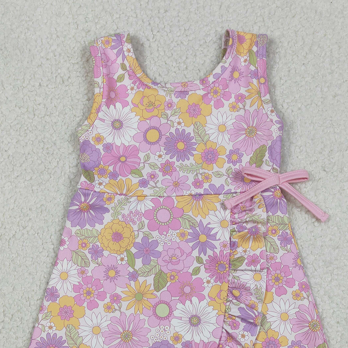 12.20 RTS NO MOQ （In stock）GSD3095 Baby Girls Sleeveless Colorful Flowers Shorts Yoga Ruffle Knee Length Dresses