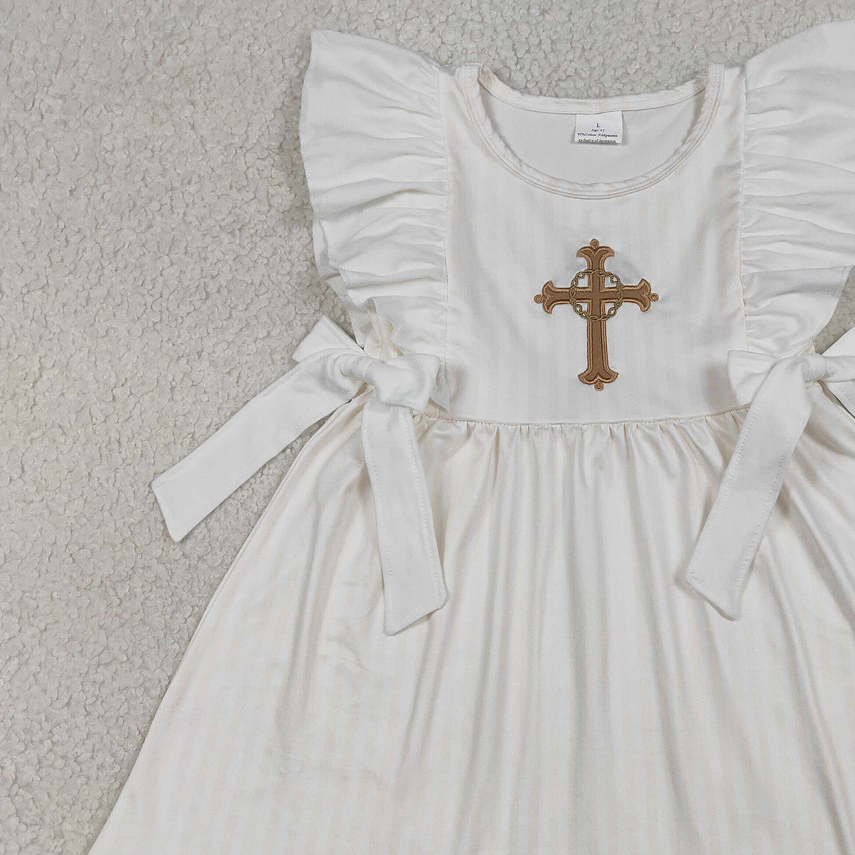 1.8 RTS NO MOQ （In stock）GSD2904 Embroidery Cross Baby Girls Bows Easter Knee Length Dresses