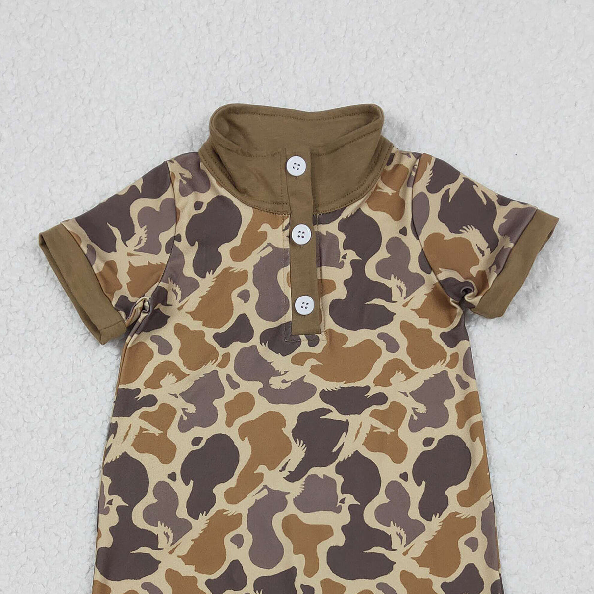 1.17 RTS NO MOQ （In stock）SR3638 Baby Boys Southern Khaki Camo Button Hunting Rompers