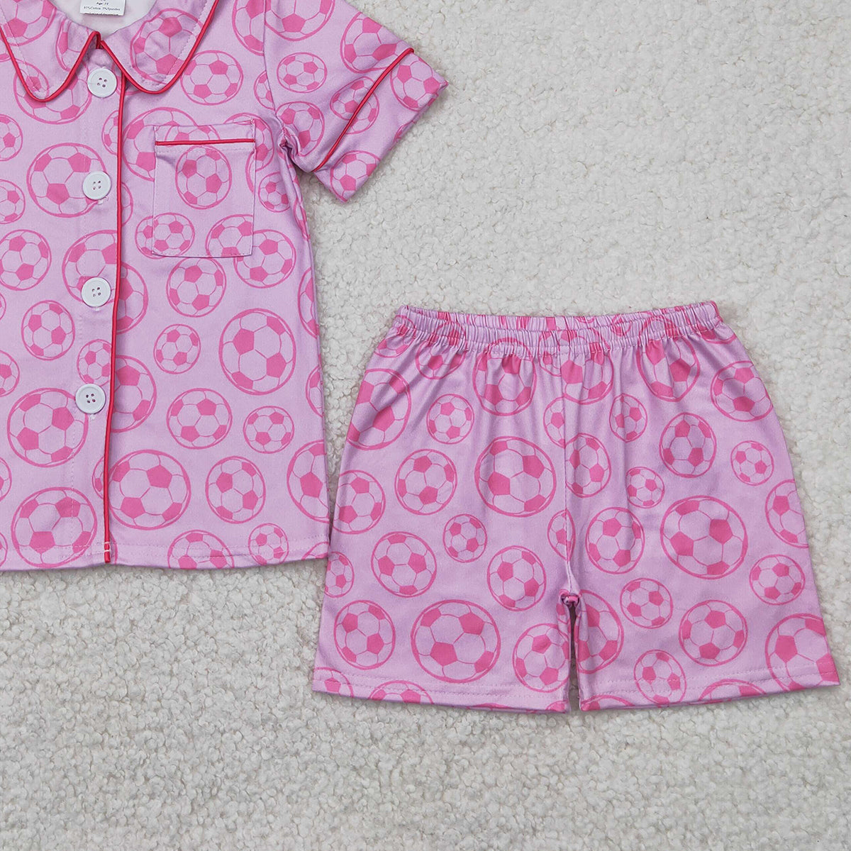 4.12 GSSO1957 RTS NO MOQ Baby Girls Summer Pajamas Outfits  Short sleeves pink soccer baby girls button down pajamas