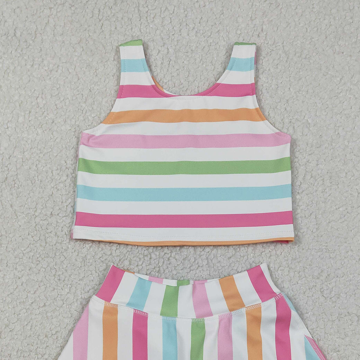 1.27 RTS NO MOQ （In stock）GSD2348 Baby Girls Sleeveless Colorful Stripes Top Skort Yoga Active Sets