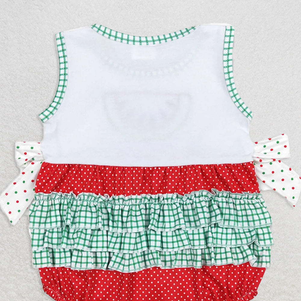 SR0593RTS NO MOQ Baby Girls Summer Rompers  Baby Infant Girls Watermelon Bows Ruffle Rompers