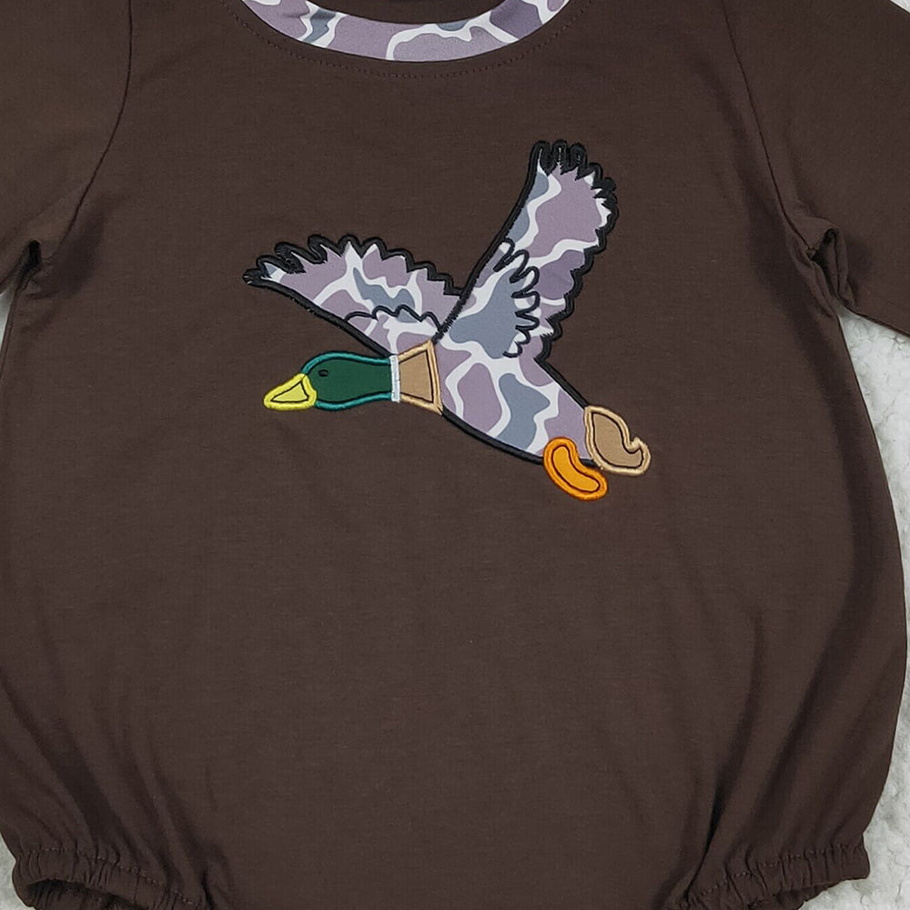 USA Shop (in stock)LR2310 Baby Boys Winter Rompers Embroidery Baby Boys Brown Long Sleeves Camo Duck Western Rompers