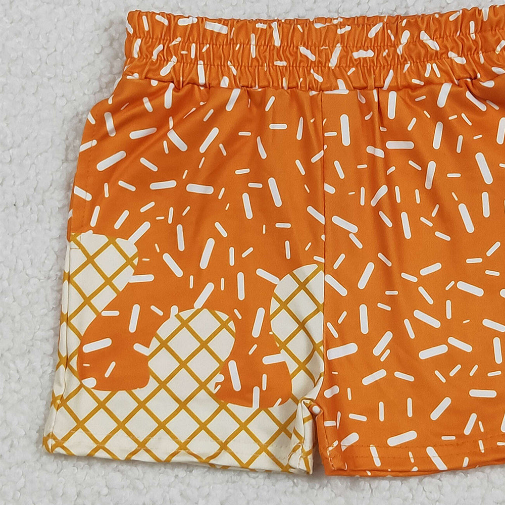 RTS NO MOQ （In stock）SS0639 Baby Boys Summer Shorts Orange Team Shorts Bottom Drip Sprinkles Design Comfortable Breathable Clothing for Infants