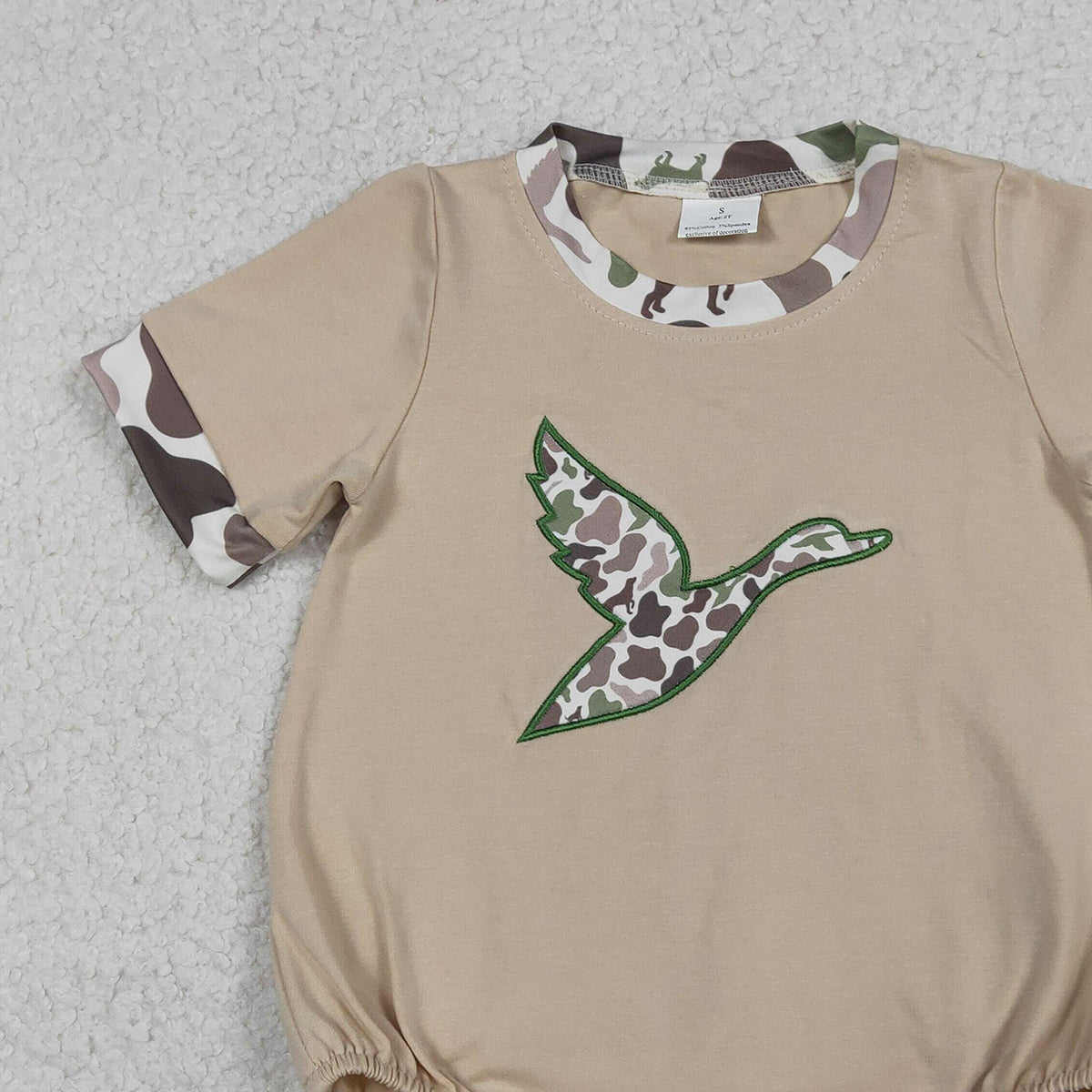 12.26 RTS NO MOQ （In stock）SR3491 Baby Boys Rompers Embroidery Camo Ducks Baby Boys Short Sleeve Hunting Rompers