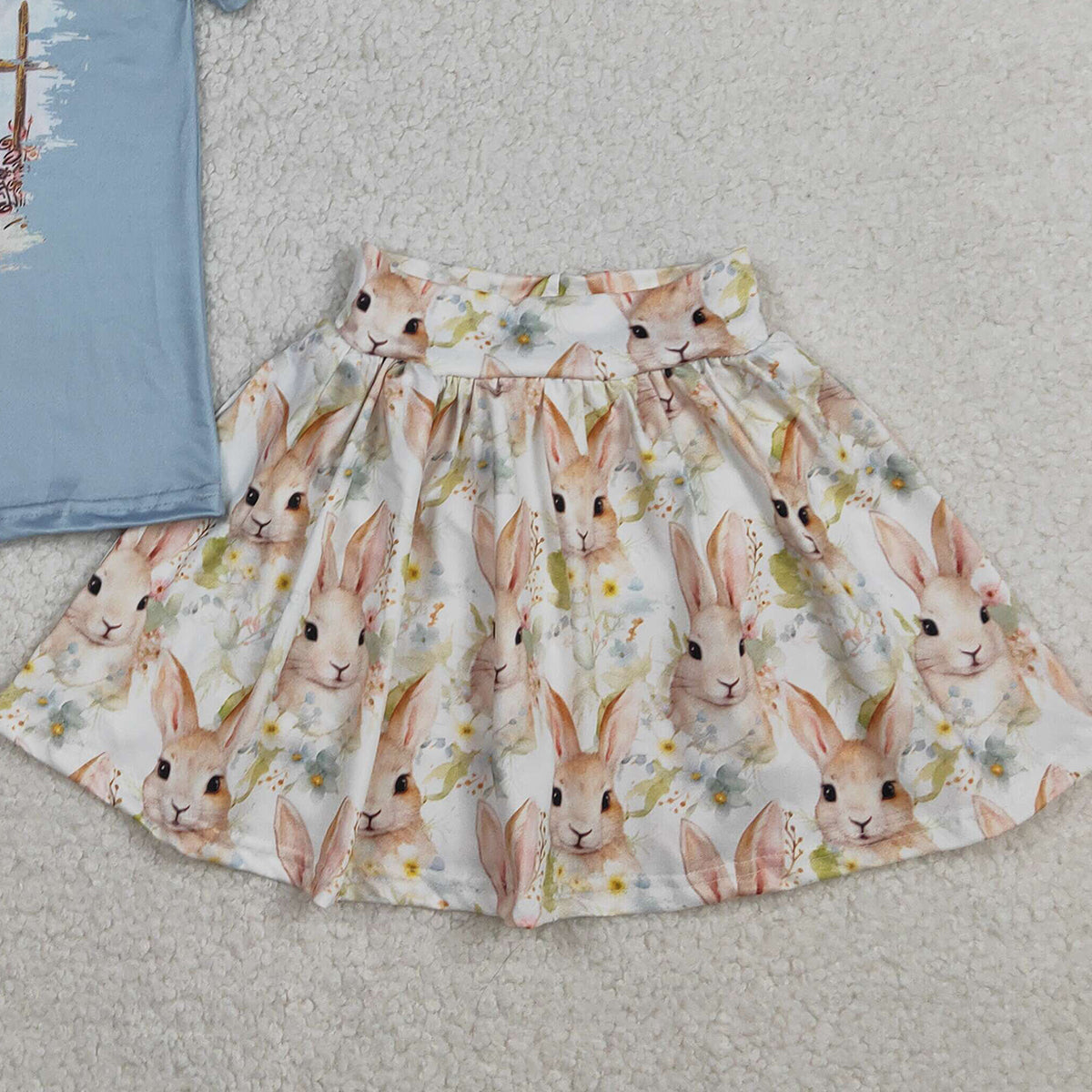 1.22 RTS NO MOQ （In stock）GSD3486 Baby Girls Short Sleeve Crosses Rabbit Top Skirt Shorts Easter Clothes Sets