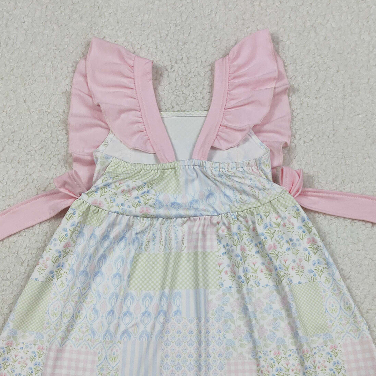 1.20 RTS NO MOQ （In stock）GSD3249 Baby Girls Flutter Sleeve Pink Flowers Checked Knee Length Dresses