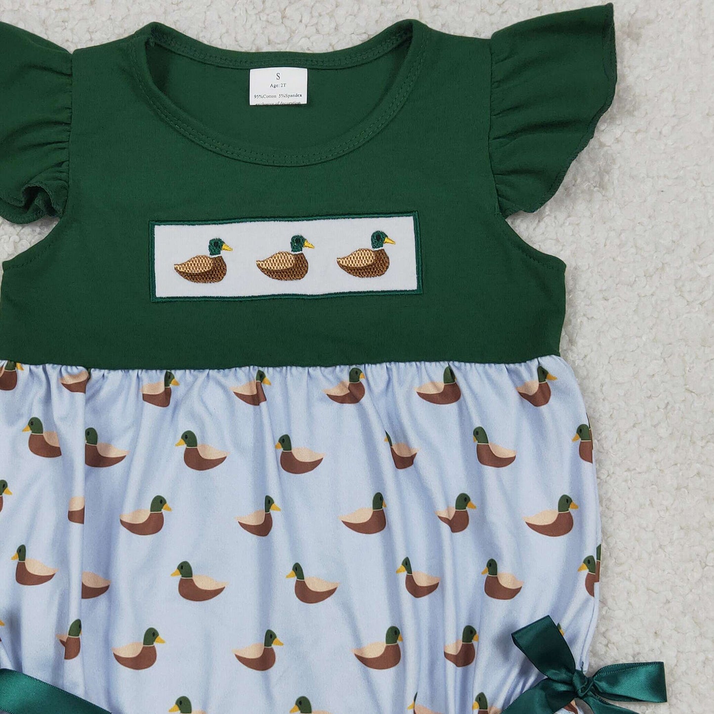SR4091 RTS NO MOQ （In stock）Flutter sleeves duck embroidery baby girl summer romper