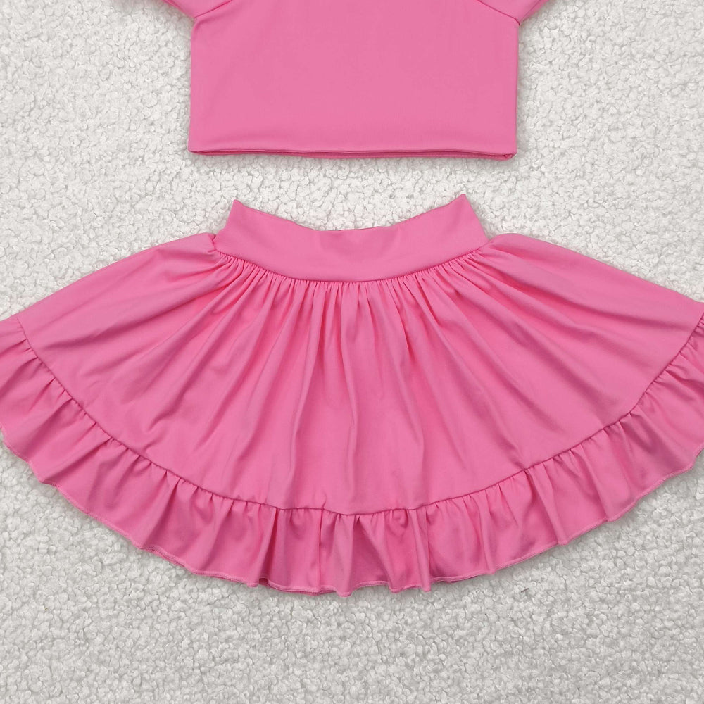 7.19 GSD2102 RTS NO MOQ Baby Girls Yoga Outfits Baby Girls Pink Yoga Shirt Skirt Active Wear Clothes Sets