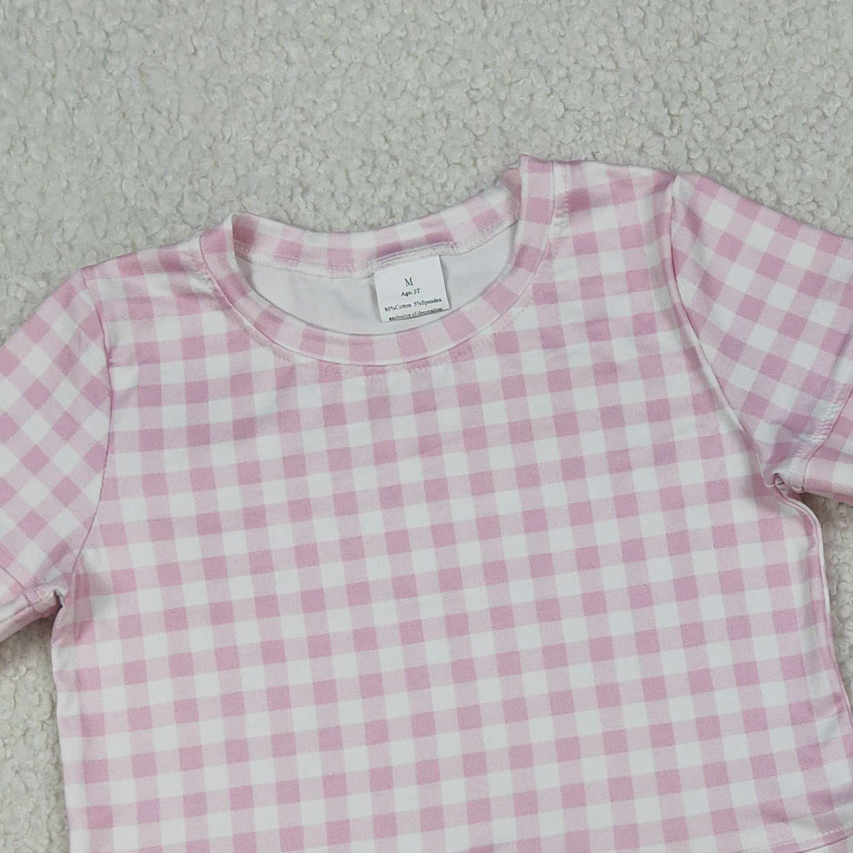 3.31 RTS NO MOQ （In stock） GSSO3183 Pink plaid scallop top shorts girls summer outfit