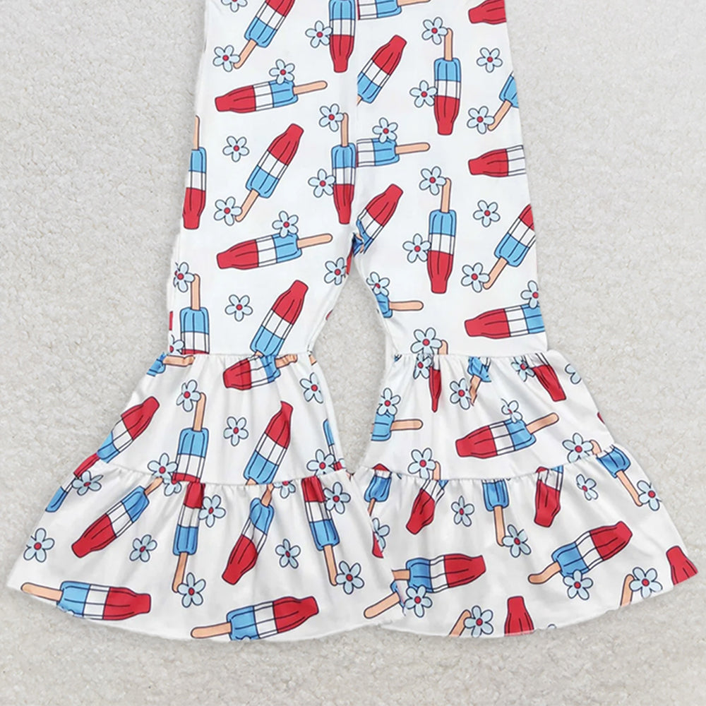 SR0905 RTS NO MOQ Baby Girls Summer Jumpsuits  Baby Girls 4th Of July Popstick Straps Bell Pants Jumpsuits