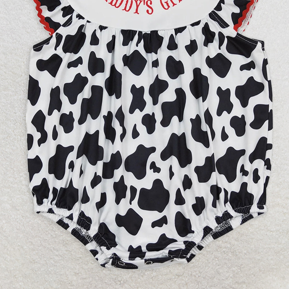 SR1146  RTS NO MOQ Baby Girls Summer Rompers Baby Infant Girls Daddy's Girl Black Cow Print Rompers