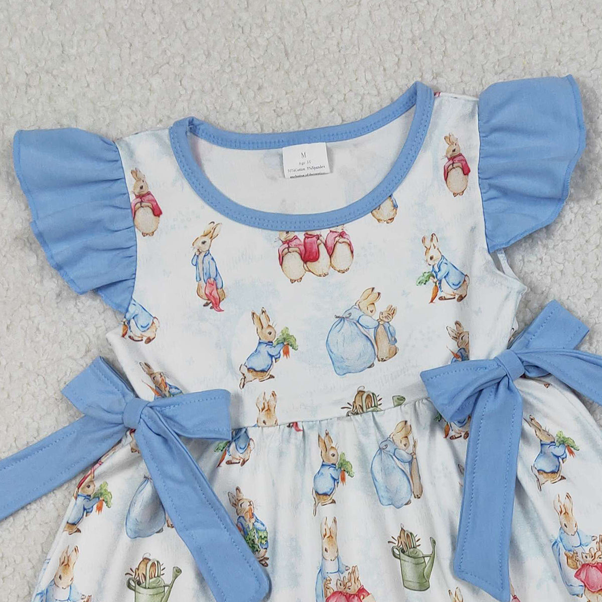 1.14 RTS NO MOQ （In stock）GSSO3055 Baby Girls Flutter Sleeve Rabbits Bows Tunic Ruffle Shorts Easter Clothes Sets