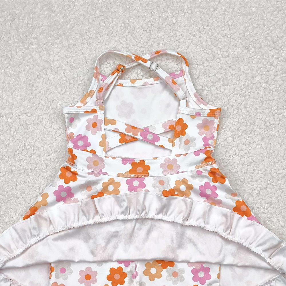 4.09 GSD2282 RTS NO MOQ Baby Girls Summer Dress Straps pink brown floral ruffle kids girls athletic dresses