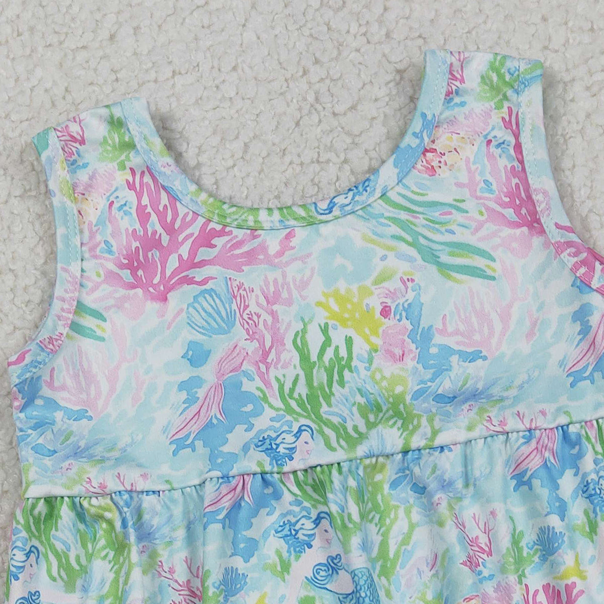 3.18 RTS NO MOQ （In stock）SR3991 Children's Fashion Romper Baby Girls Sleeveless Colorful Sea Plants Ruffle Rompers