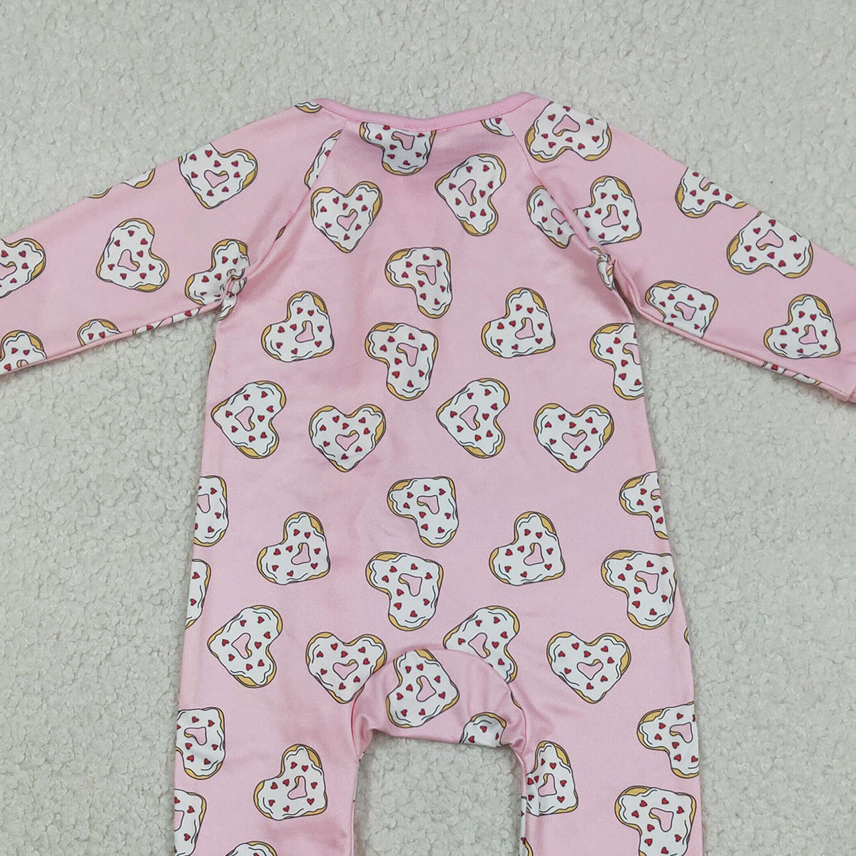 12.30 RTS NO MOQ （In stock）LR2960 Baby Girls Winter Rompers Baby Girls Donuts Hearts Valentines Two Way Zip Convertible Rompers
