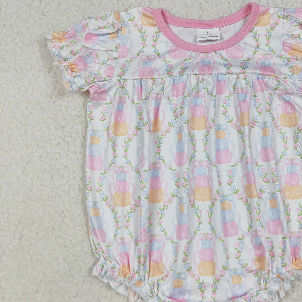 RTS NO MOQ （In stock）SR3151 Baby Girls Summer Rompers Baby Girls Short Sleeves Pumpkins Bows Plaid Ruffle Rompers