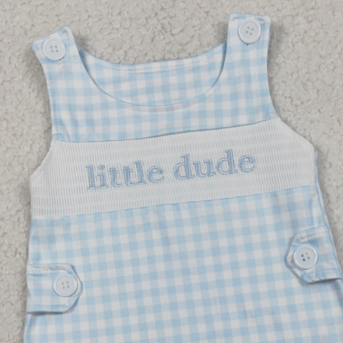 1.19 RTS NO MOQ （In stock）SR3482 Smocked Little Dude Baby Boys Sleeveless Checked Rompers