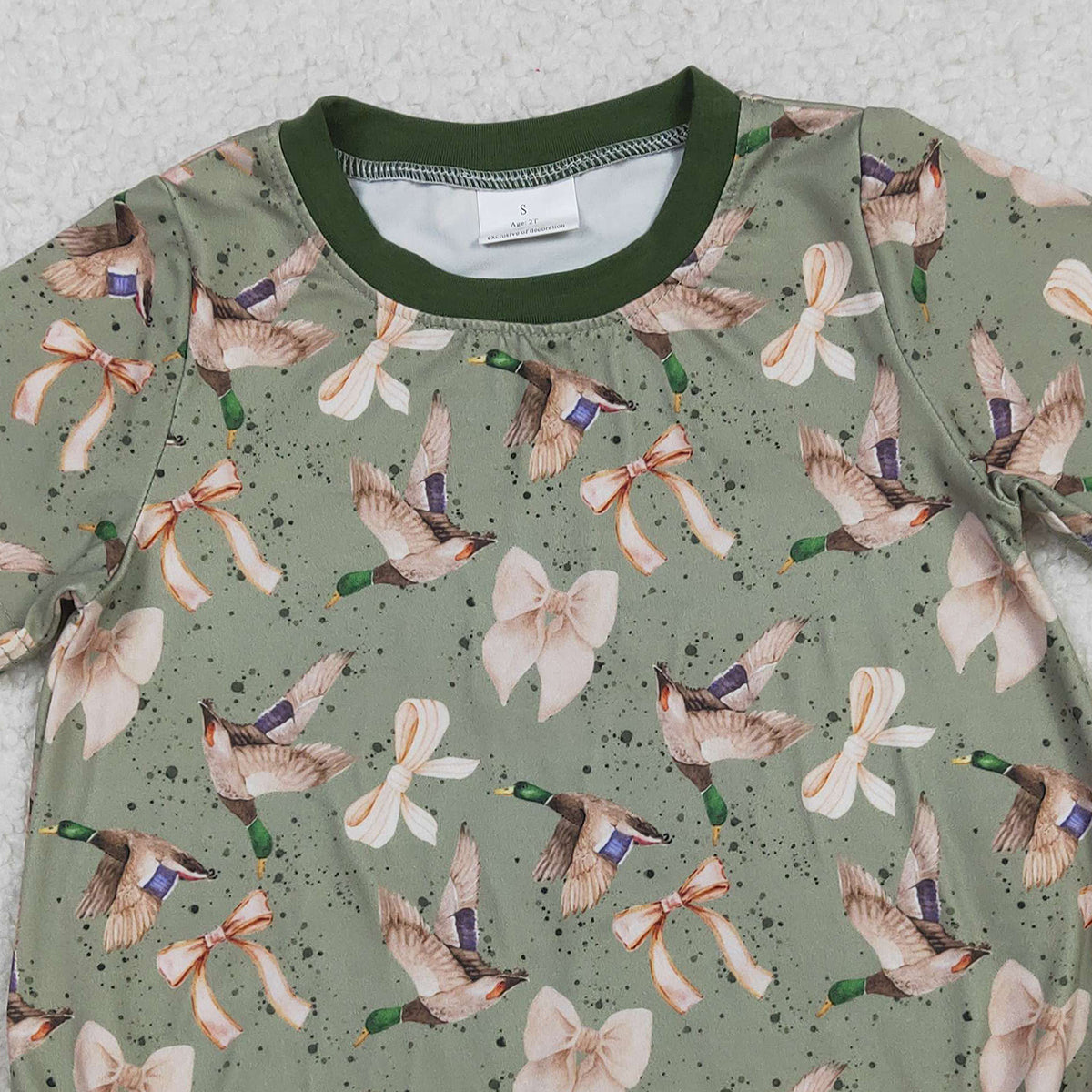 12.11 RTS NO MOQ （In stock）SR3421 Baby Boys Rompers Baby Girls Short Sleeve Green Ducks Bows Hunting Rompers