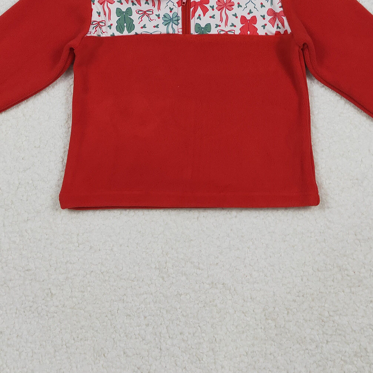 10.15 RTS NO MOQ （In stock）GT1150 Baby Girls Red Green Bows Christmas Zipper Pullover Top