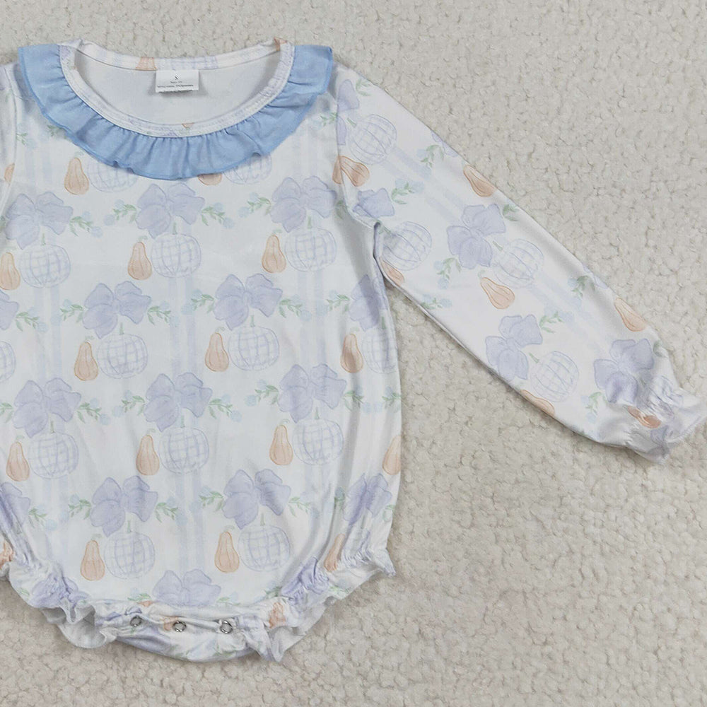 8.22 RTS NO MOQ （In stock）LR2312Baby Girls Winter Rompers Baby Girls Long Sleeves Pumpkin Floral Plaid Ruffle Rompers
