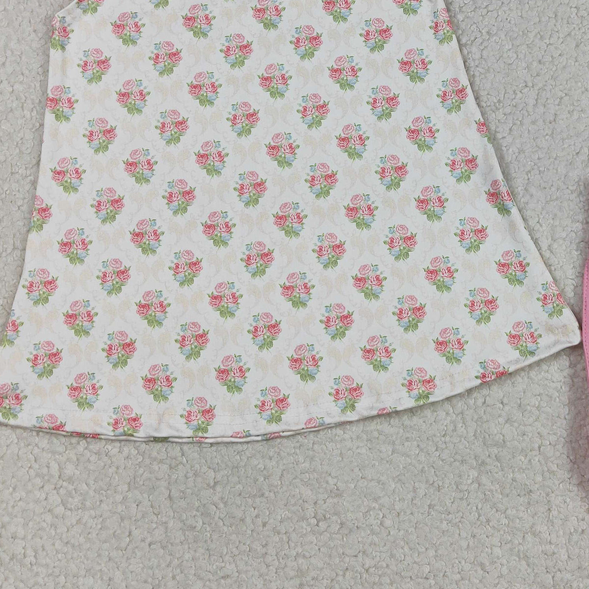 3.12 RTS NO MOQ （In stock）GSSO2953 Kids Clothing for Girls Baby Girls Pink Flowers Checked Tunic Pockets Short Clothes Sets
