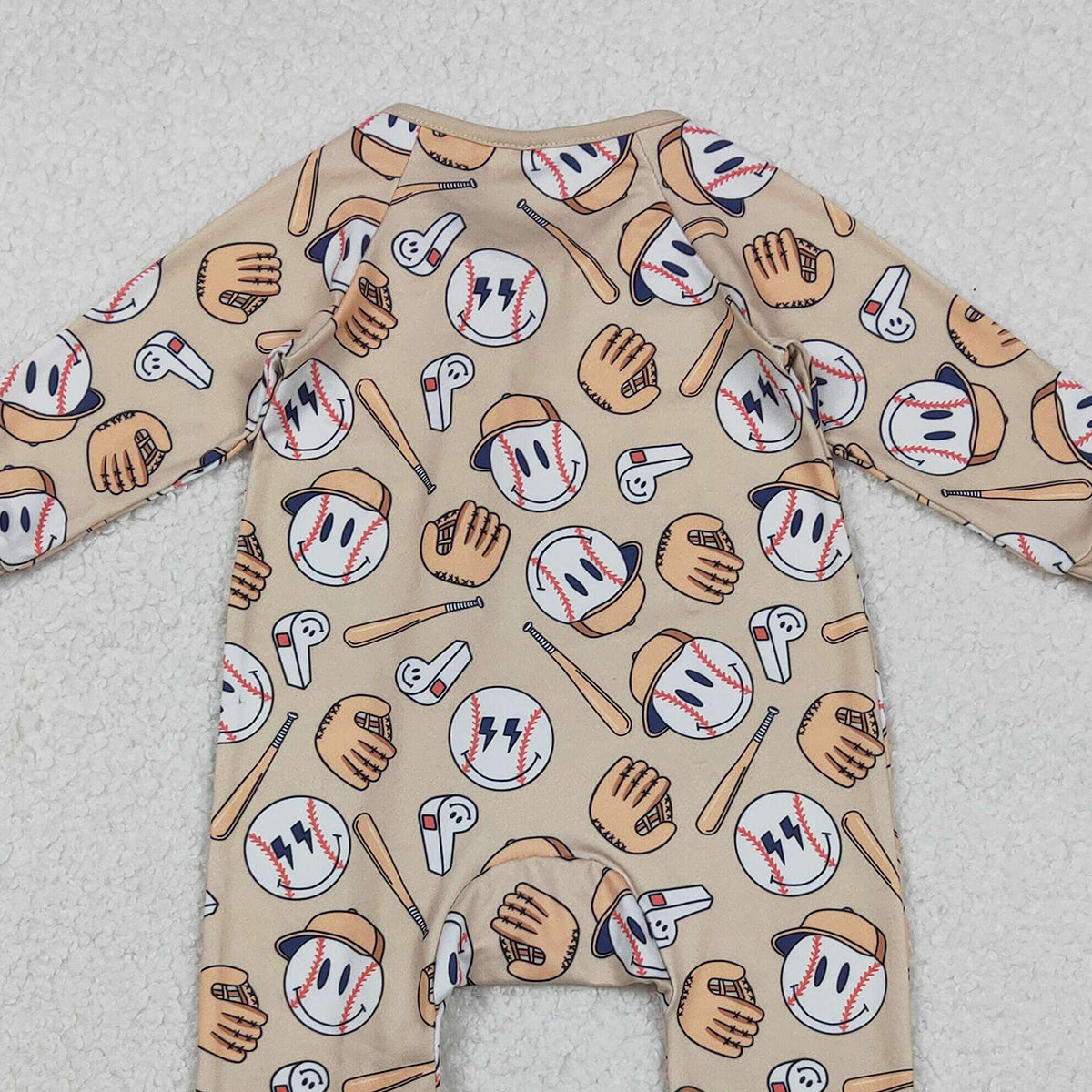 11.11 RTS NO MOQ （In stock）LR2816 Baby Boys Winter Rompers Baby Boys Smile Baseballs Team Two Way Zip Convertible