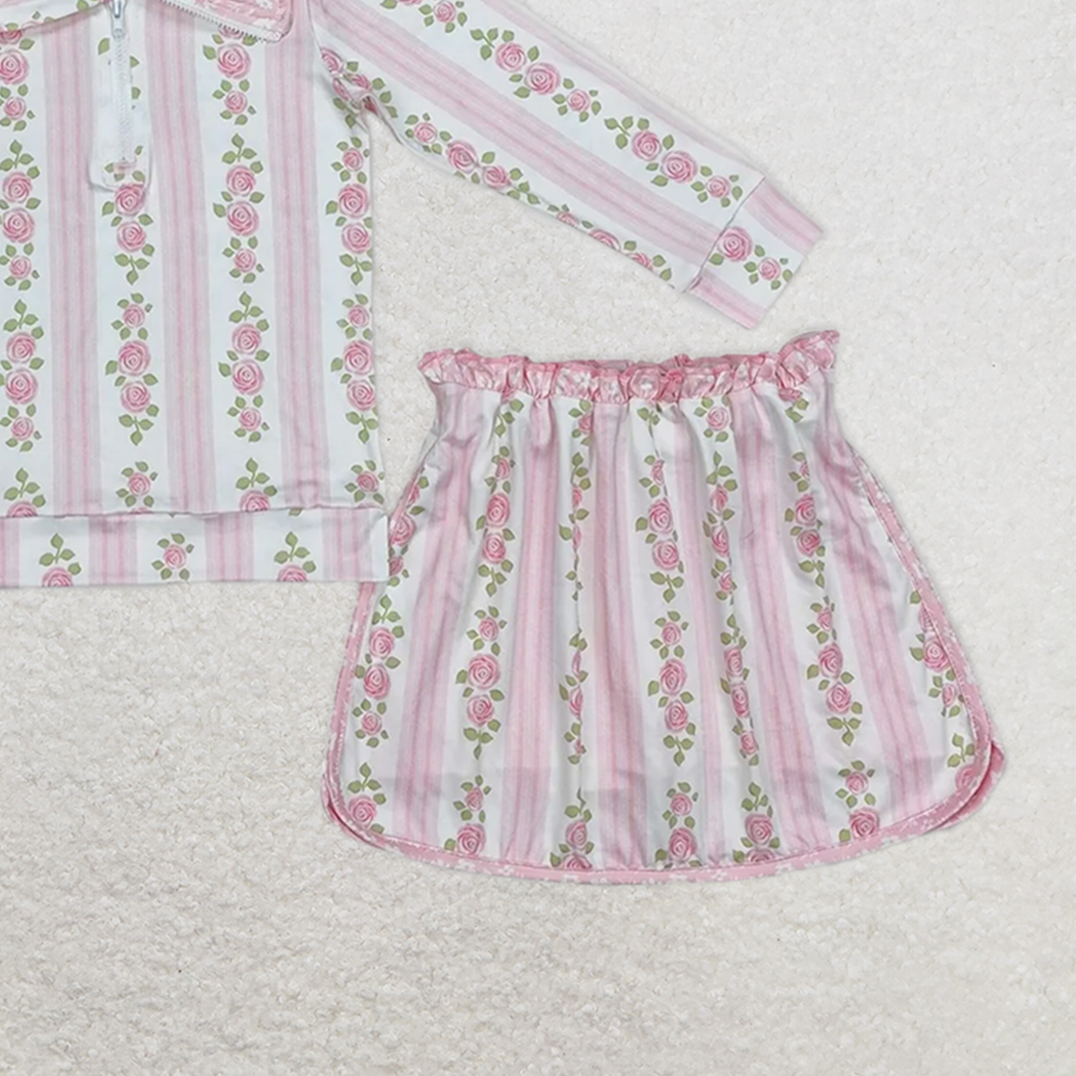 GLD1002RTS NO MOQ Baby Girls Skirt Sets Baby Girls Pink Flowers Zip Top Skirt Skort Bottoms Sets