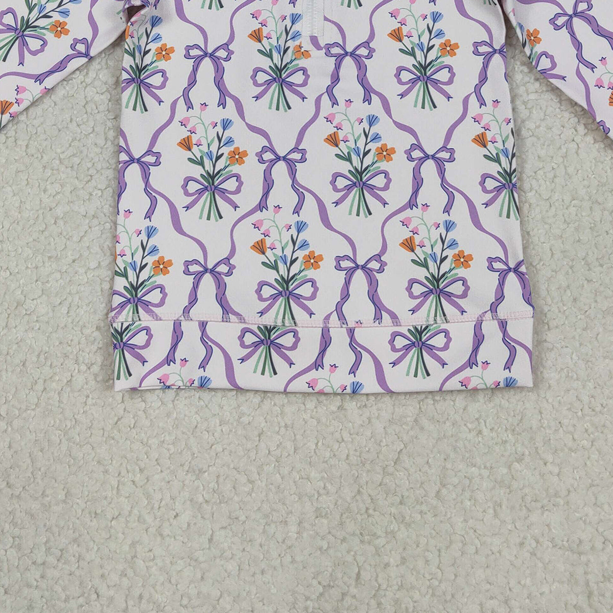 1.31 RTS NO MOQ （In stock）GT1371 Baby Girls Purple Bows Flowers Checked Yoga Active Zipper Pullovers Top