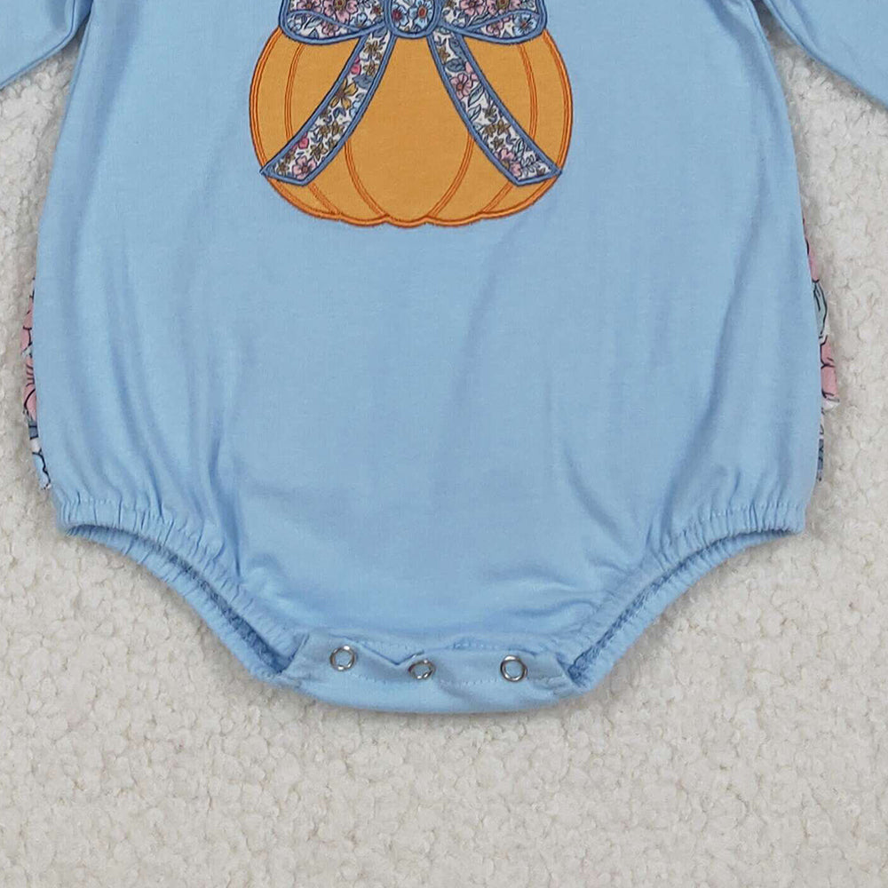 RTS NO MOQ （In stock） LR2441 Baby Girls Winter Rompers Floral Pumpkins Ruffle Rompers
