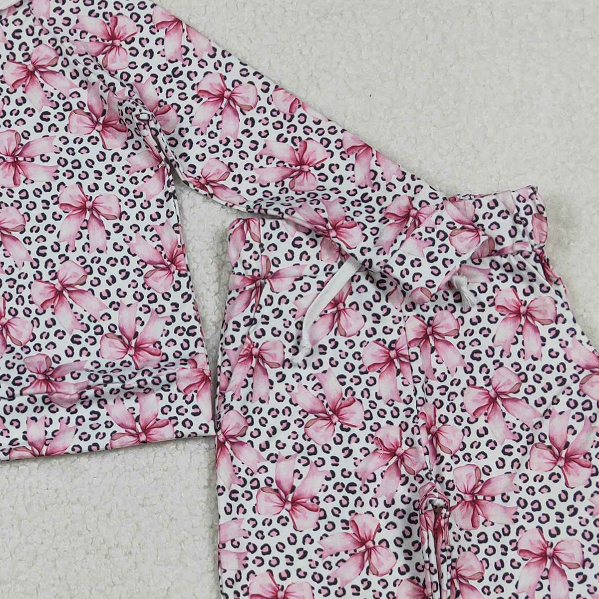 10.28 RTS NO MOQ （In stock）GLP2854 Baby Girls Pink Bows Leopard Hoodies Pockets Legging Pants Clothes Sets