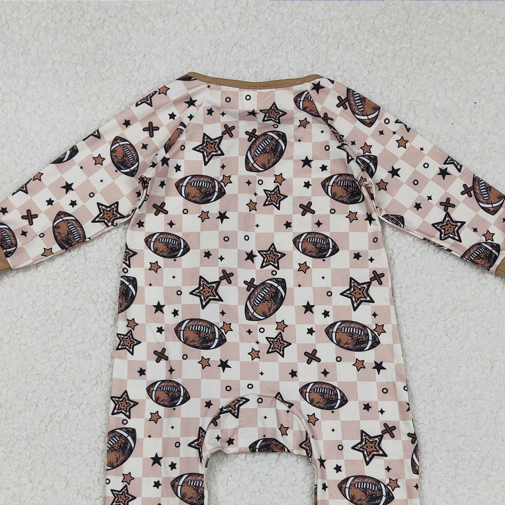 RTS NO MOQ （In stock）LR2548 Baby Boys Winter Rompers Long Sleeve Football Plaid Stars Zipper Romper Comfortable Soft Clothing for Infants