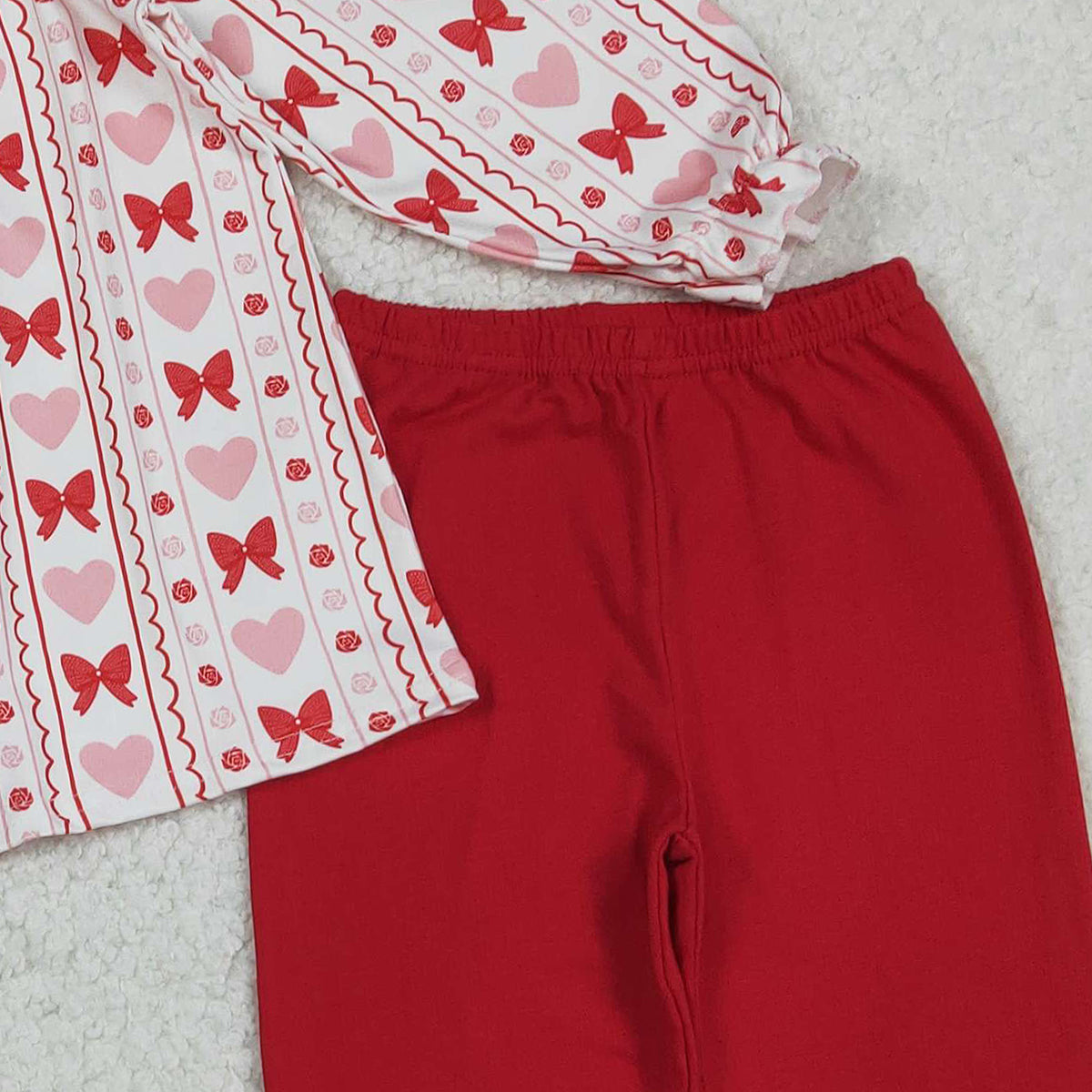 12.17 RTS NO MOQ （In stock）GLP2888 Embroidery Bows Hearts Baby Girls Stripe Tunic Ruffle Pants Valentines Clothes Sets