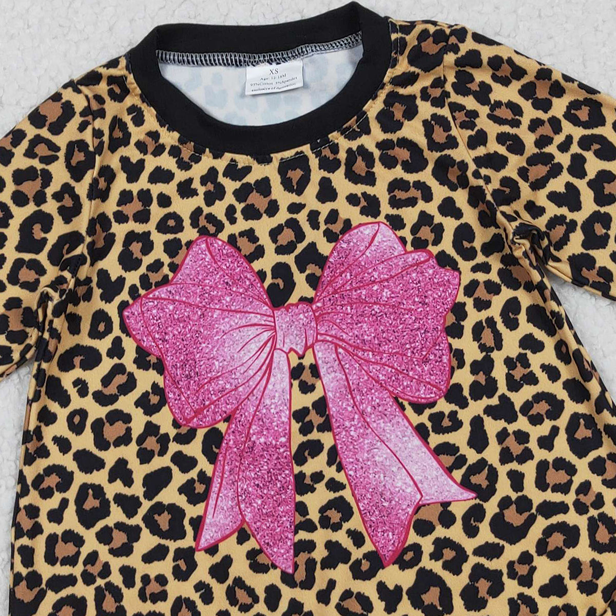 11.18 RTS NO MOQ （In stock）LR2775 Baby Girls Winter Rompers Baby Girls Long Sleeve Leopard Pink Bows Rompers