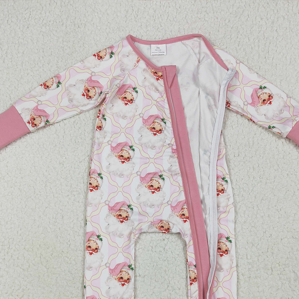 8.16  LR2224RTS NO MOQ Baby Girls Winter Rompers  Baby Girls Long Sleeves Pink Santa Plaid Zipper Rompers