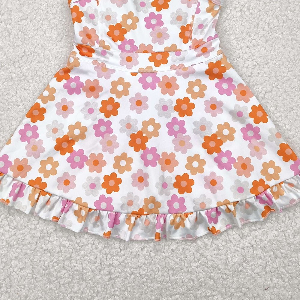 4.09 GSD2282 RTS NO MOQ Baby Girls Summer Dress Straps pink brown floral ruffle kids girls athletic dresses