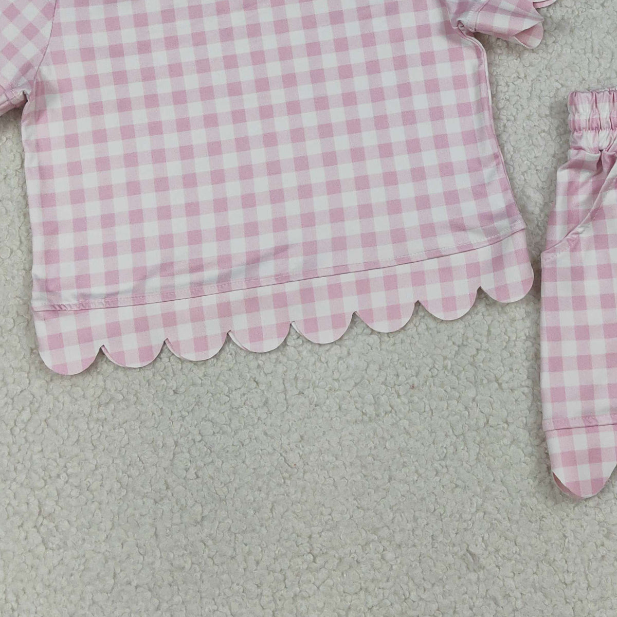 3.31 RTS NO MOQ （In stock） GSSO3183 Pink plaid scallop top shorts girls summer outfit