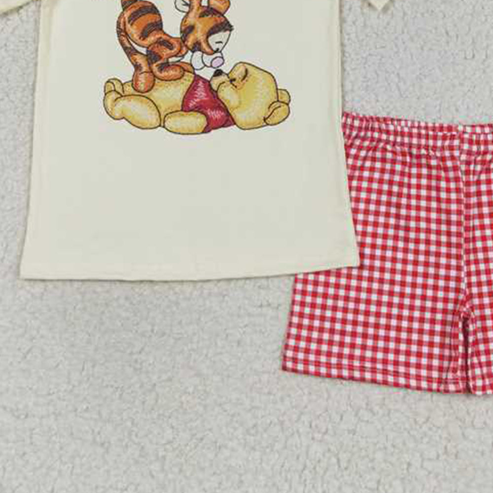 BSSO0939Boys Plaid Shorts And Bear Top Short Sleeve Outfit Children's Clothing Set