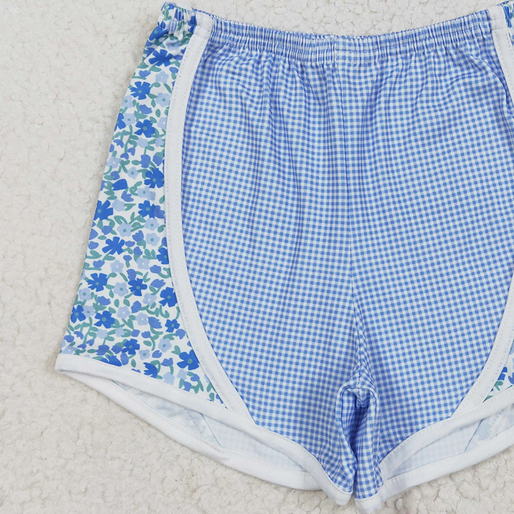 7.15 S0519RTS NO MOQ Baby Girls Shorts Baby Girls Blue Floral Shorts Bottoms