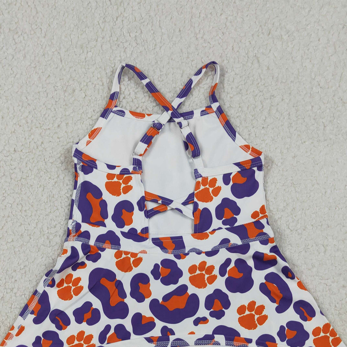 3.26 RTS NO MOQ （In stock）GSD3687 Kids Fashion Clothes Baby Girls Strap Leopard Pawls Team Yoga Active Shorts Knee Length Dress