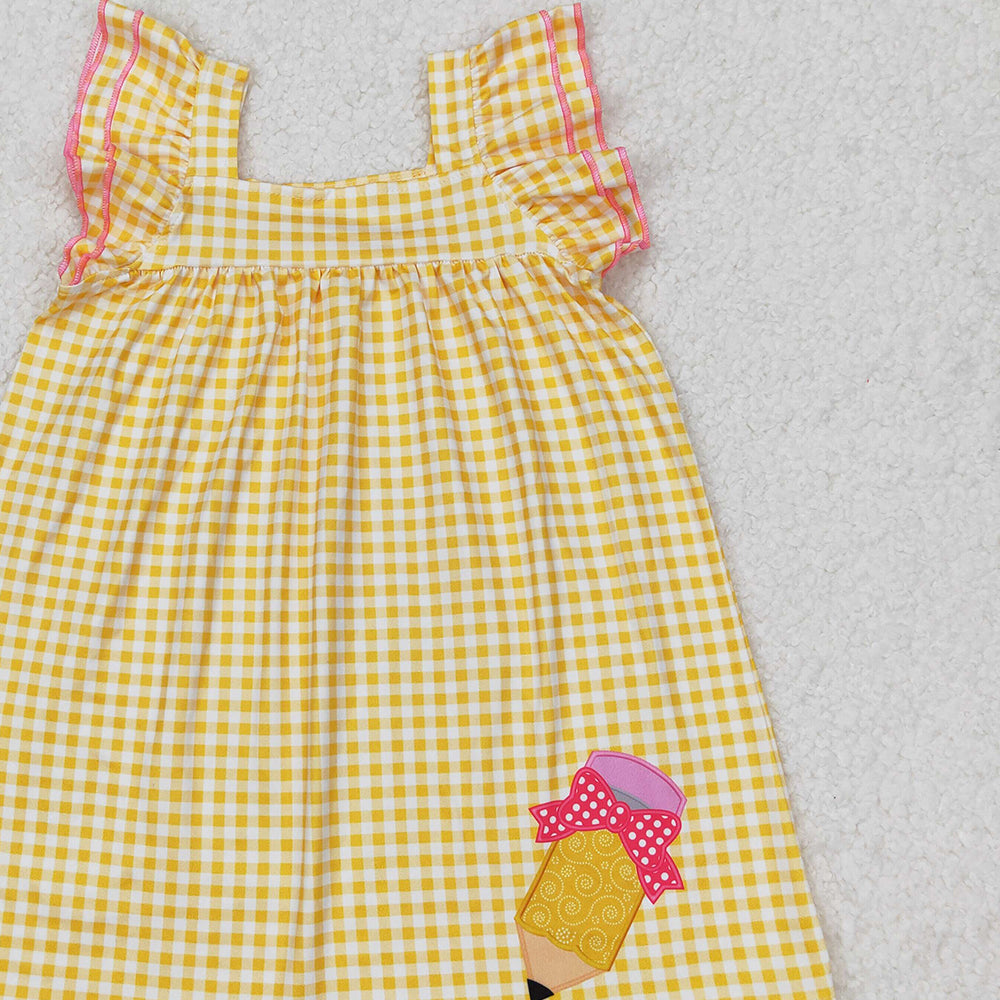 GSD2012 RTS NO MOQ Yellow plaid flutter sleeves pencil girls back to school dress