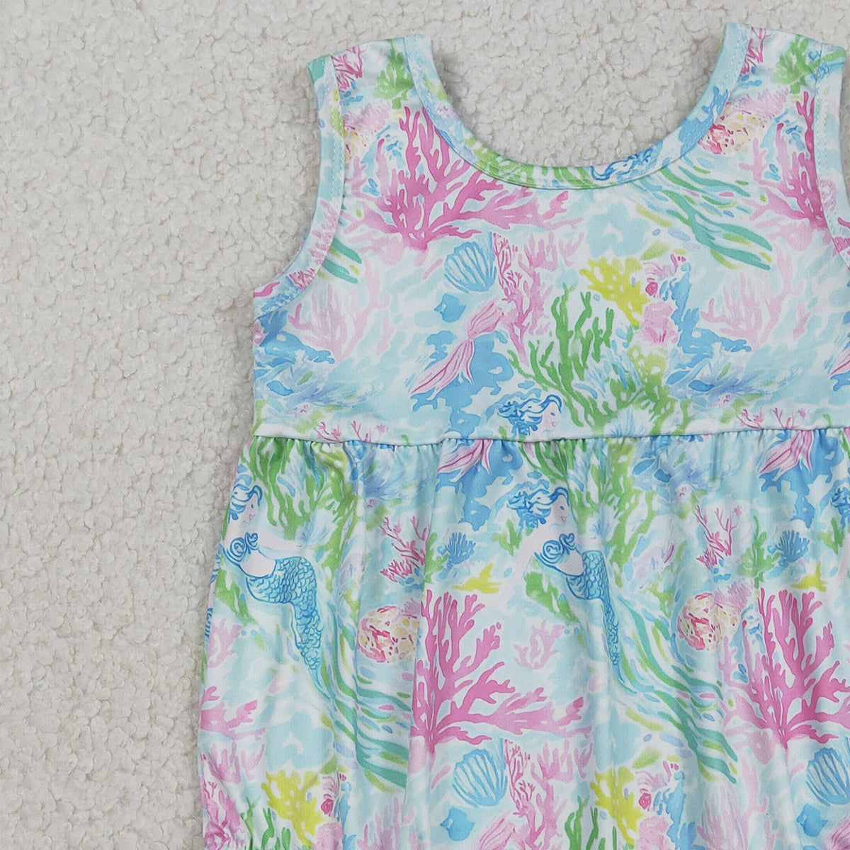 3.18 RTS NO MOQ （In stock）SR3991 Children's Fashion Romper Baby Girls Sleeveless Colorful Sea Plants Ruffle Rompers