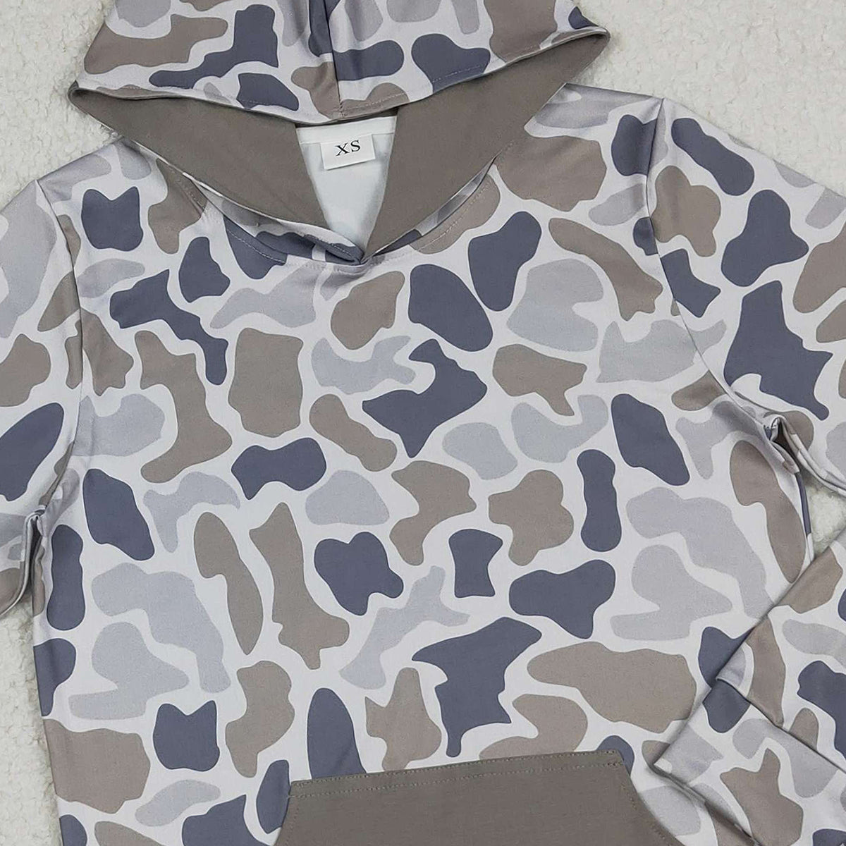 12.16 RTS NO MOQ （In stock）BT1471 Adult Men Long Sleeve Southern Grey Camo Pocket Hoodies Top