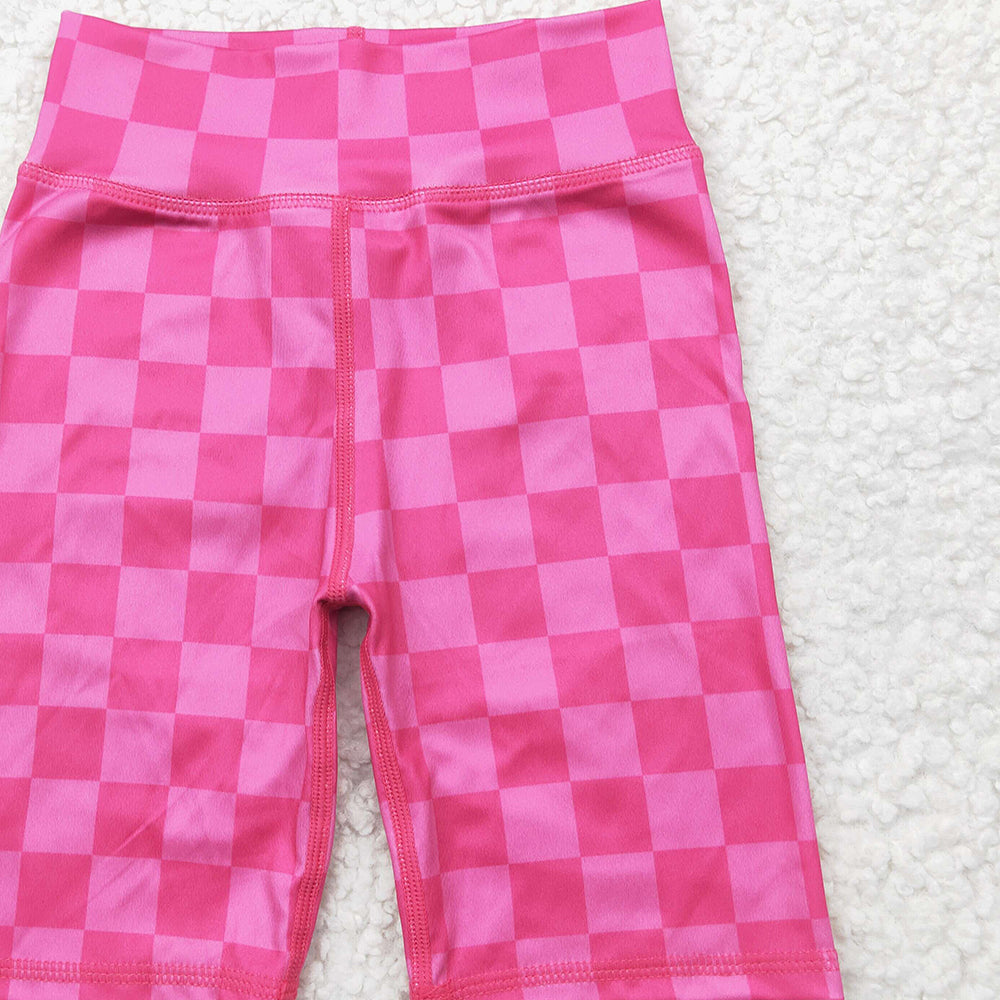 5.15  SS0538 RTS NO MOQ Baby Girls Summer Yoga Shorts  Baby Girls Pink Plaid Biking Shorts Bottoms